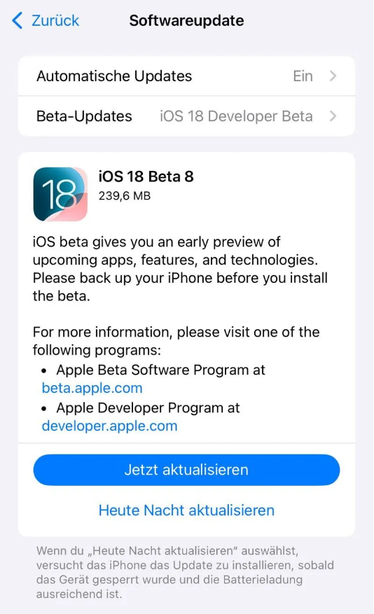 金台苹果手机维修分享苹果 iOS / iPadOS 18 开发者预览版 Beta 8 发布 